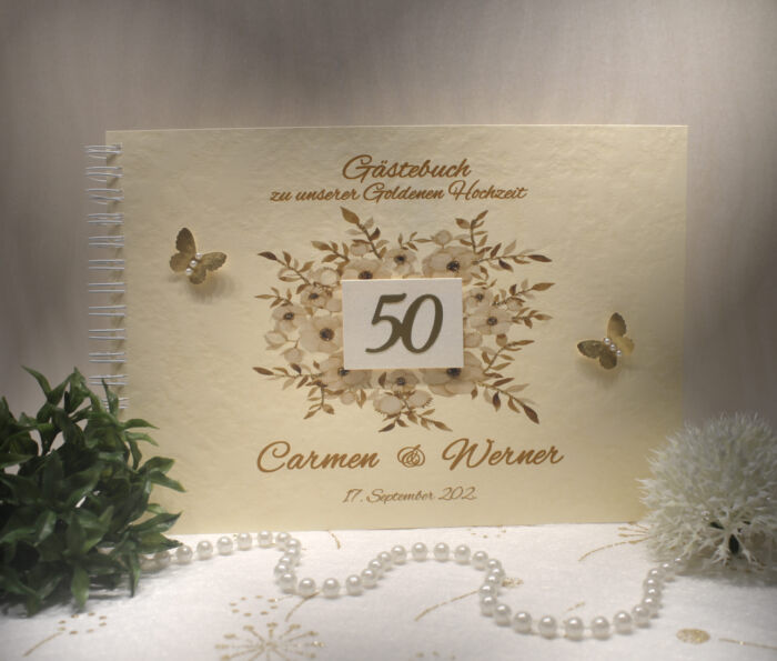 Gästebuch zur Goldenen Hochzeit "Zahl 50" Design 12800