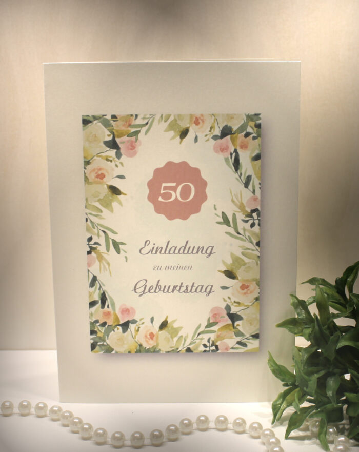 Einladungskarten 10 Stück mit "Blüten altrosa" zum Geburtstag incl. Umschlag & Einlegeblatt zum kleinen Preis! Design GE04