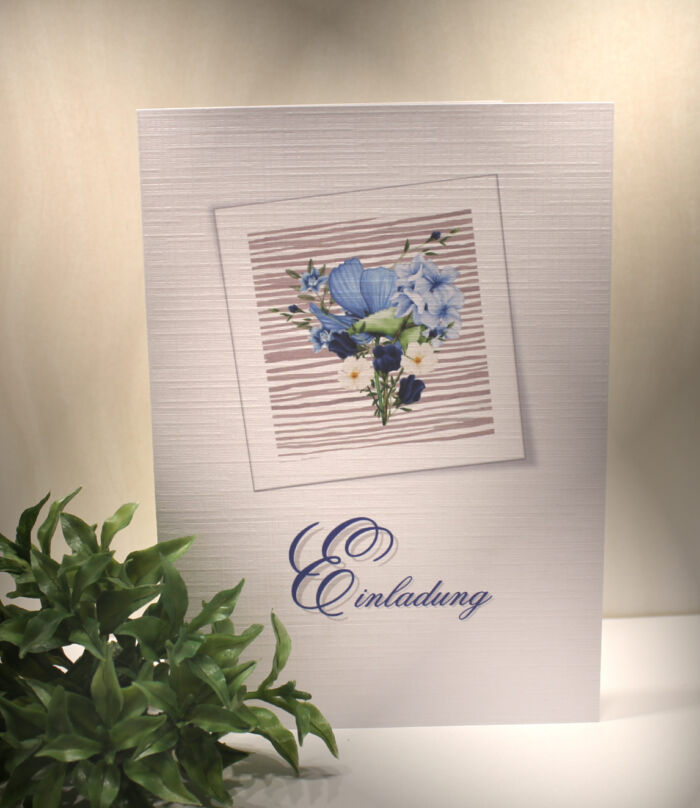 Einladungskarten 10 Stück mit "Blüten blau" zum Geburtstag incl. Umschlag & Einlegeblatt zum kleinen Preis! Design GE05