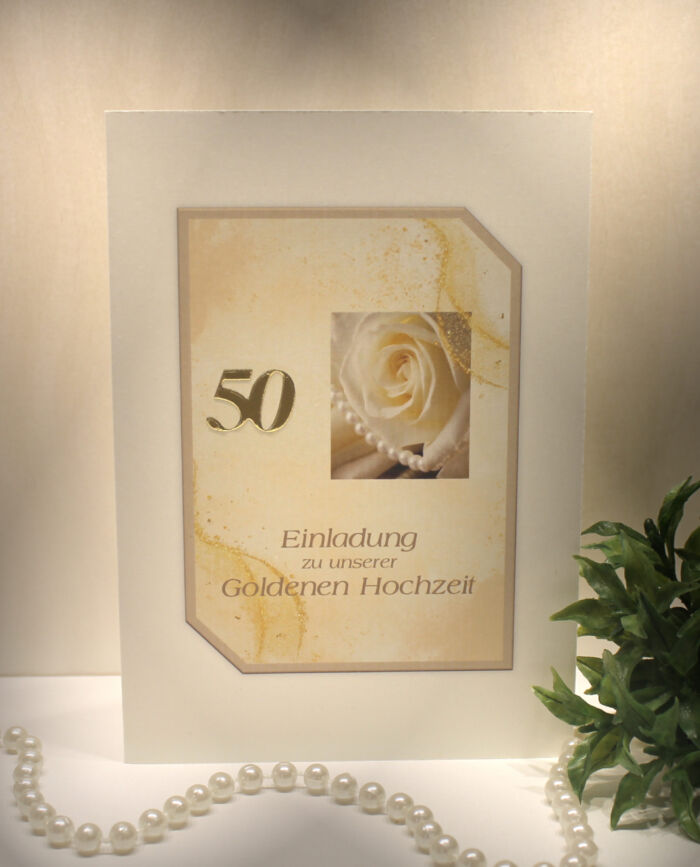 Einladungskarten 10 Stück "Rose" für Ihre Goldene Hochzeit incl. Umschlag & Einlegeblatt zum kleinen Preis Design GO 06