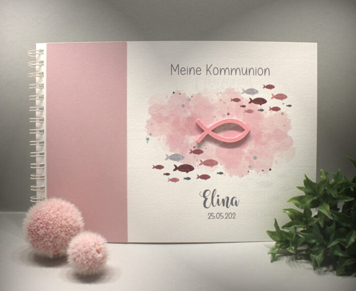 Gästebuch "Fisch rosa" zur Konfirmation, Kommunion, Firmung oder Taufe zum kleinen Preis! Design K30 GÄ