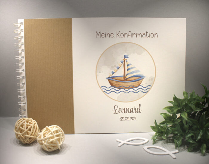 Gästebuch "Boot" zur Konfirmation, Kommunion, Firmung oder Taufe zum kleinen Preis! Design K35 GÄ