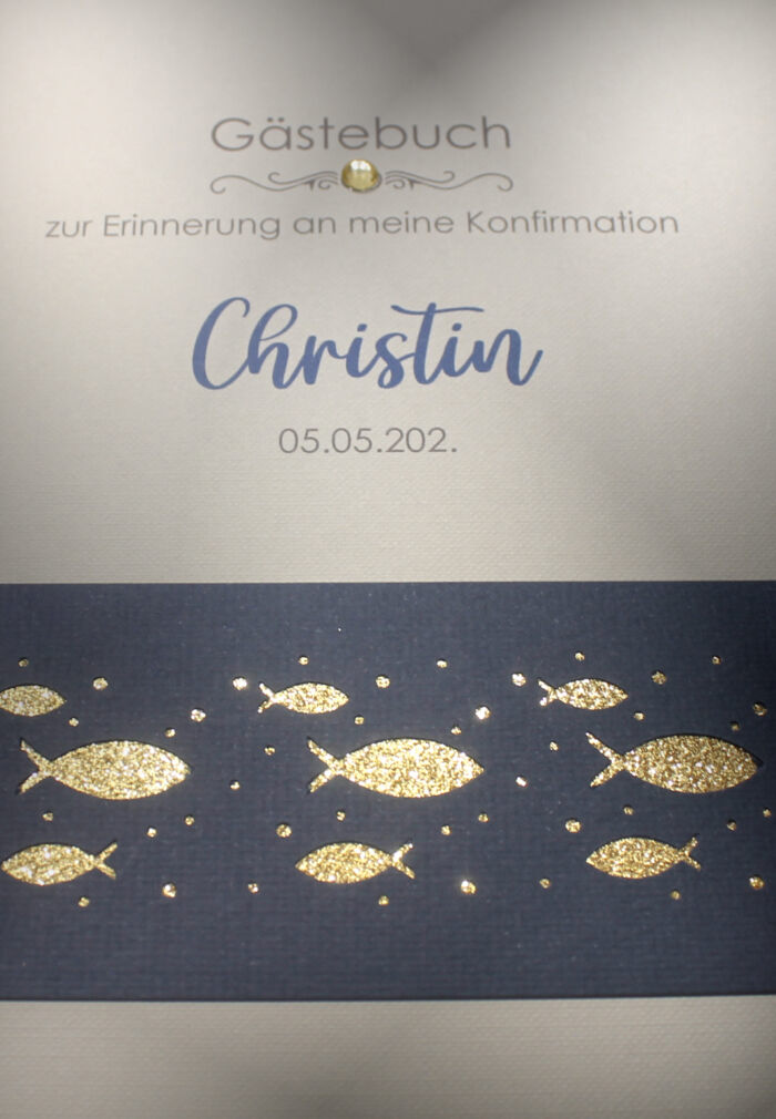 Gästebuch "Fisch gold" zur Konfirmation, Kommunion, Firmung oder Taufe Design 5010 – Bild 2