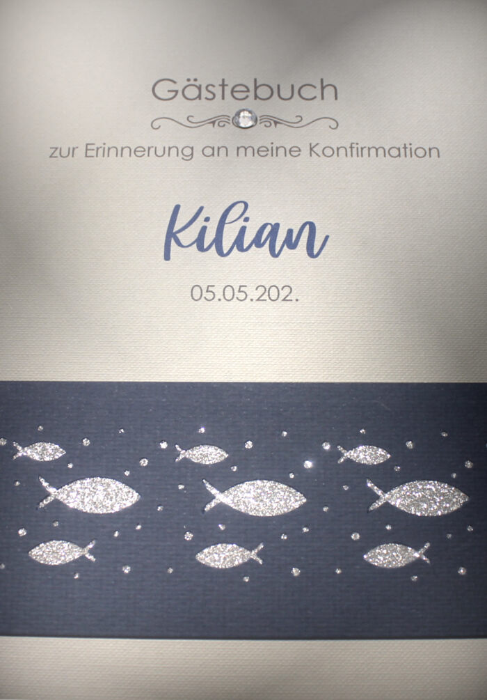 Gästebuch "Fisch silber" zur Konfirmation, Kommunion, Firmung oder Taufe Design 5010 – Bild 2