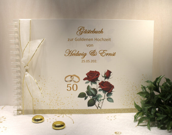 Gästebuch zur Goldenen Hochzeit "Rose bordeauxrot" Design GO07 GÄ