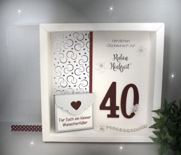 Geschenkschachtel als Rahmen zur Rubin Hochzeit "bordo 40" mit transparentem Schiebedeckel, hochwertige Qualität, Design 8022 – Bild 3