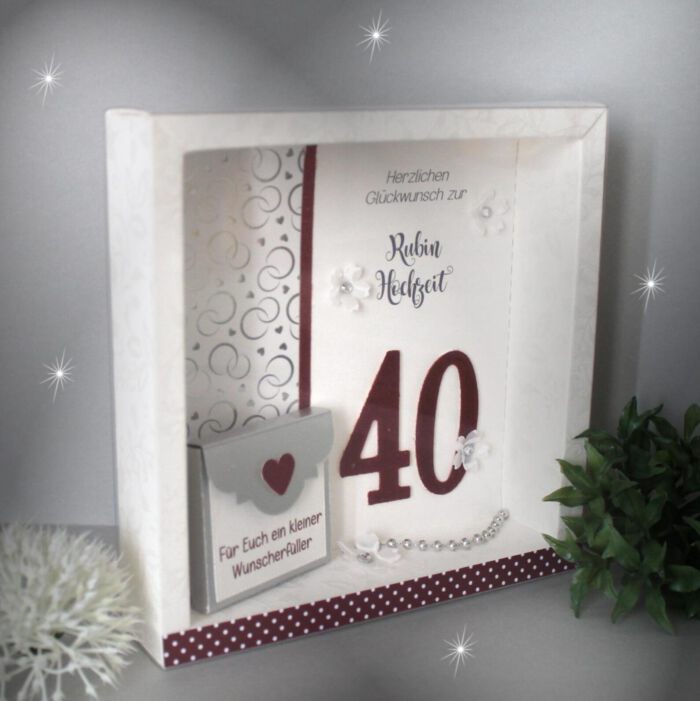 Geschenkschachtel als Rahmen zur Rubin Hochzeit "bordo 40" mit transparentem Schiebedeckel, hochwertige Qualität, Design 8022 – Bild 2