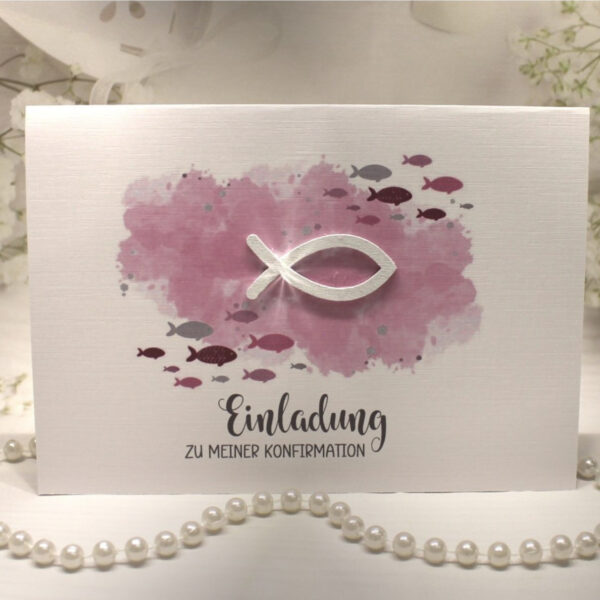 Einladungskarte "Fisch rosa" zur Konfirmation-Kommunion-Firmung-Taufe incl. Umschlag Design K30