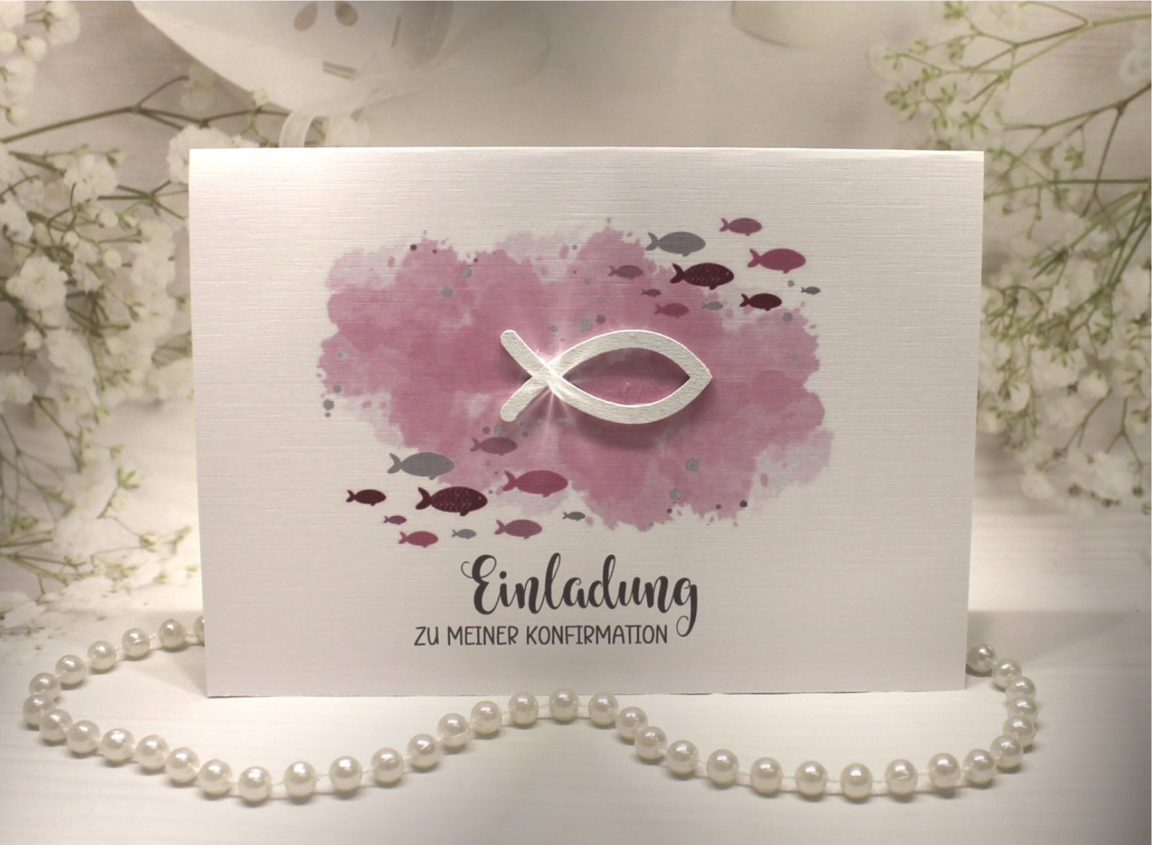 Einladungskarte "Fisch rosa" zur Konfirmation-Kommunion-Firmung-Taufe incl. Umschlag Design K30