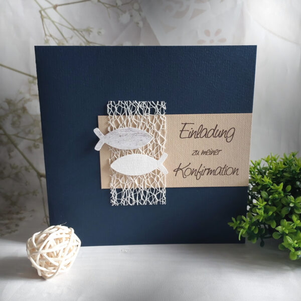 Bastelset DIY Einladung zur Konfirmation, Kommunion oder Firmung „blau" incl. Umschlag Design K02