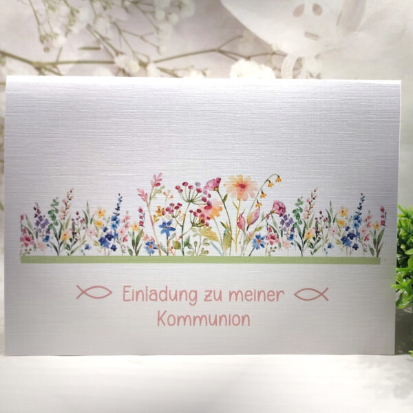 Einladungskarte mit "Blumenwiese" zur Konfirmation-Kommunion oder Firmung incl. Umschlag zum kleinen Preis! Design K14