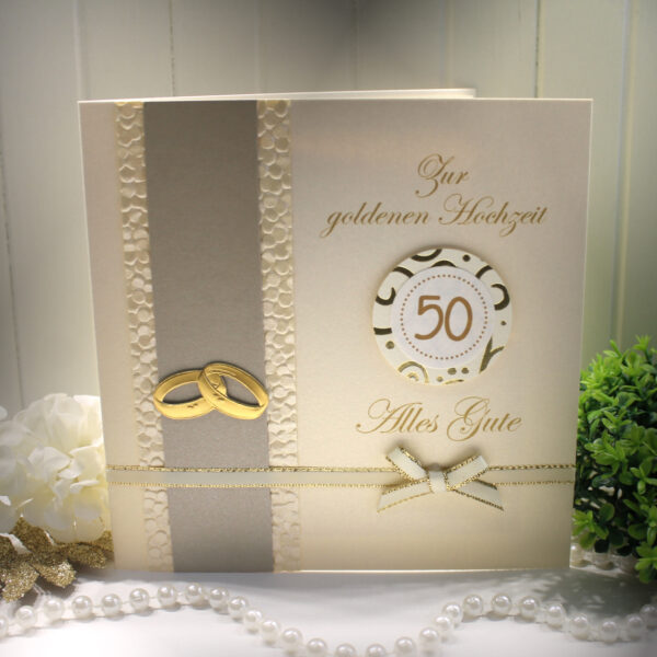 Glückwunschkarte zur Goldenen Hochzeit - äußerst edle Materialien mit Geldgeschenke Umschlag Design 100