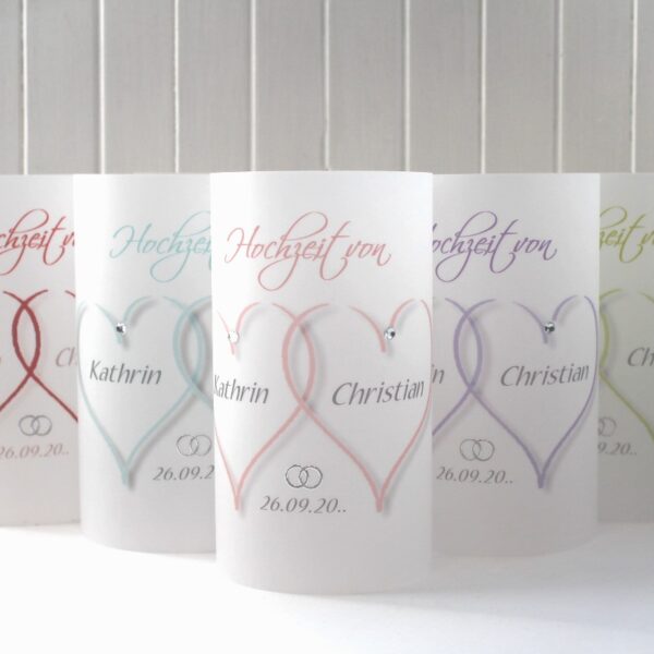 Lichthülle, Windlicht Pergament "2 Herzen" zur Hochzeit Design 10001