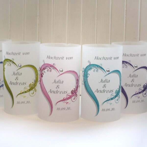 Lichthülle, Windlicht Pergament "Herz" zur Hochzeit, in 6 Farben Design 10008