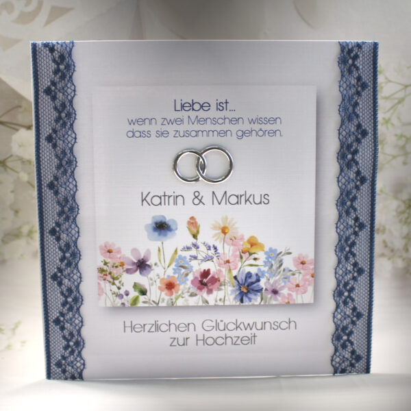 Glückwunschkarte zur Hochzeit "Blütentraum" mit echter Spitze, incl. Personalisierung und auf Wunsch als Geldgeschenk Design 122