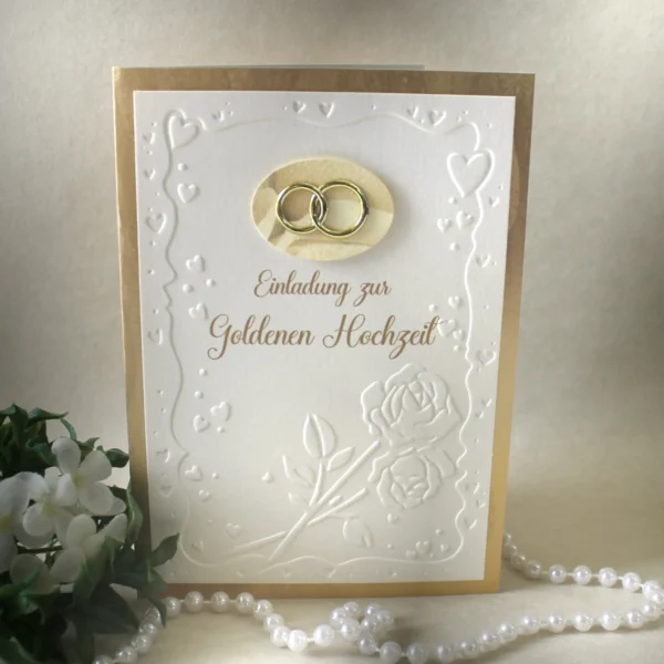 Einladungskarte zur Goldenen Hochzeit "Ringe", hochwertige Qualität incl. Umschlag Design 12813
