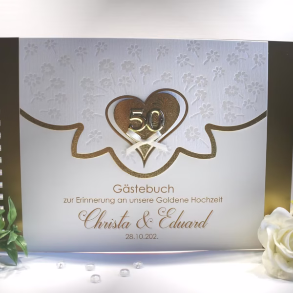 Gästebuch zur Goldenen Hochzeit "Herz mit Zahl 50" zum kleinen Preis Design 12819