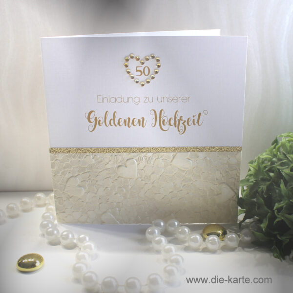 Einladung zur Goldenen Hochzeit "Herzen" sehr edel incl. Umschlag Design 12819