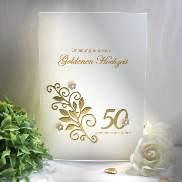 Einladung zur Goldenen Hochzeit "Ornament mit Blüten" incl. Umschlag Design 12821