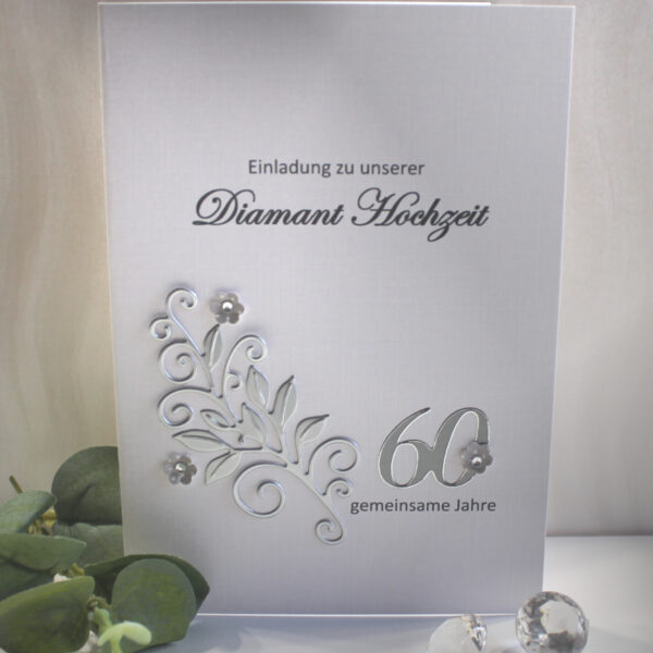 Einladungskarte zur Diamant Hochzeit "Ornament mit Blüten", hochwertige Qualität incl. Umschlag Design 12825