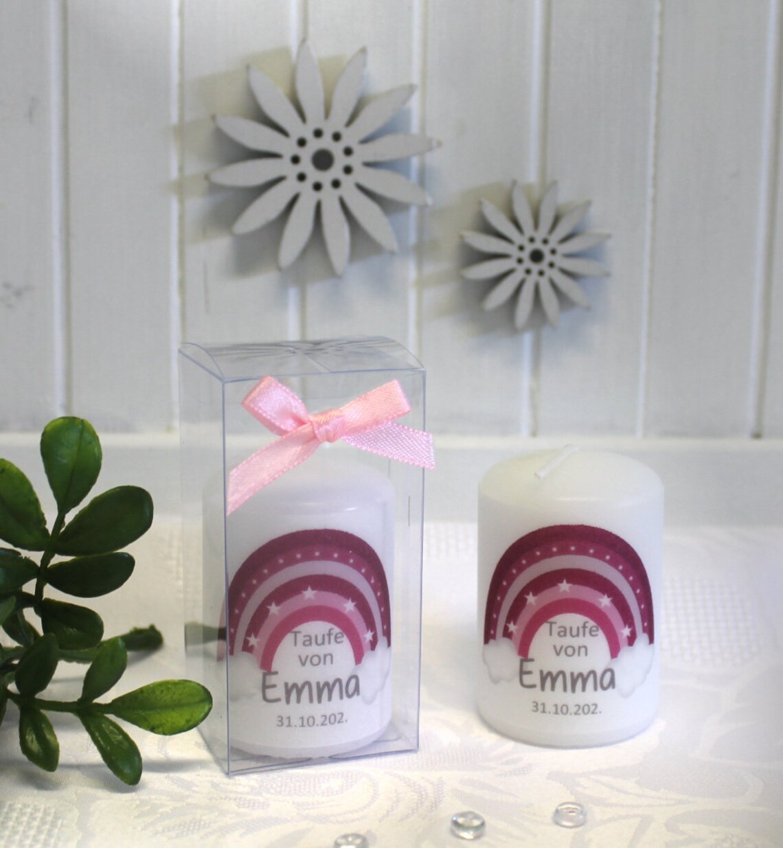 Gastgeschenk Kerze "Regenbogen" wahlweise im Organzasäckchen oder in der Geschenkschachtel mit Schleife Design 210 – Bild 5