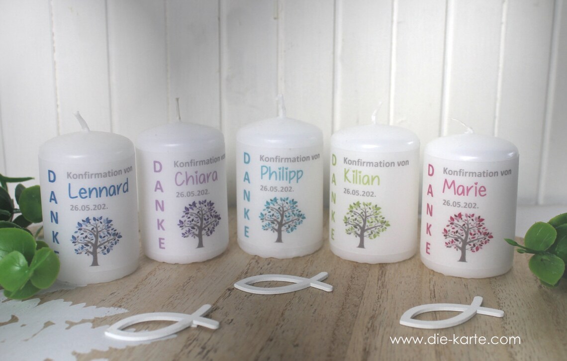 Gastgeschenk Kerze "BAUM" zur Konfirmation, Kommunion oder Taufe, im Organzasäckchen Design 303 – Bild 2