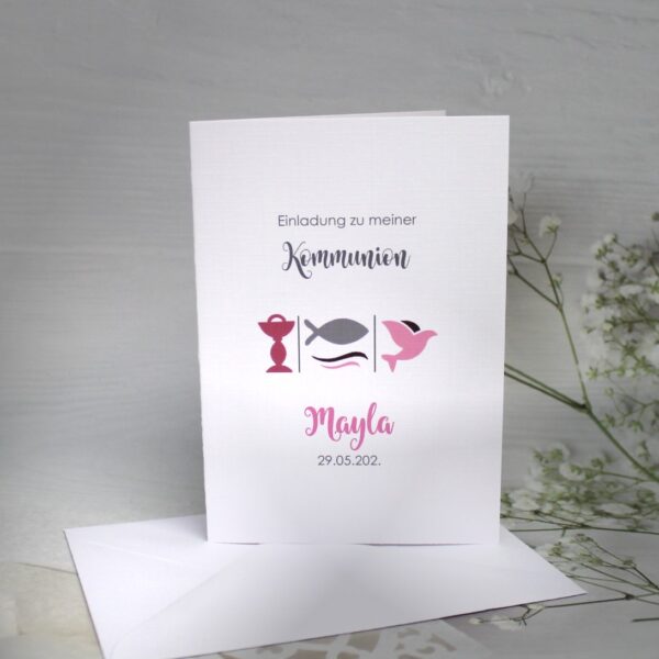 Einladung zur Konfirmation, Kommunion oder Firmung "3 Motive" incl. Umschlag Design K314 rosa