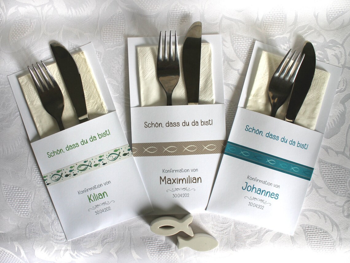 ANGEBOT Bestecktasche zur Konfirmation, Kommunion oder Taufe, zum kleinen Preis, Design 317 in nude-grün oder türkis