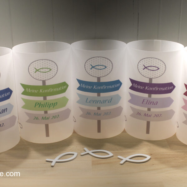 Lichthülle, Windlicht Pergament zur Konfirmation, Kommunion, Firmung oder Taufe "Wegweiser" Design 321