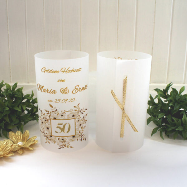 Lichthülle, Windlicht Pergament "Zur goldenen Hochzeit" Design 400