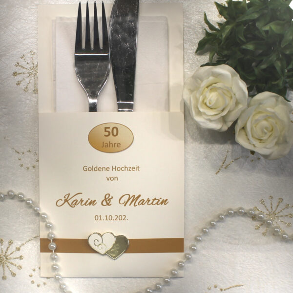 Bestecktasche zur Goldenen Hochzeit "Herz" personalisiert, Design 7156