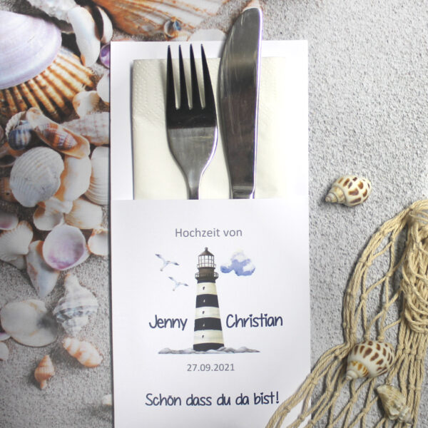 Bestecktasche zur Hochzeit "Leuchtturm", personalisiert, Design 410
