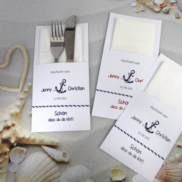 Bestecktasche zur Hochzeit "Anker", personalisiert, Design 414