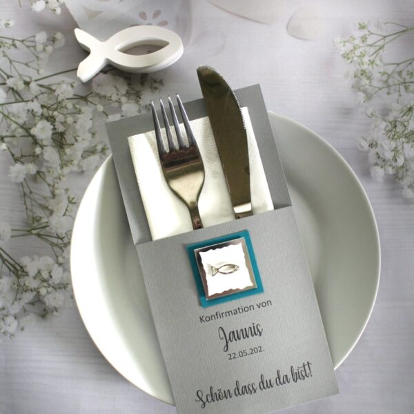 Bestecktasche zur Konfirmation - Kommunion oder Taufe "Fisch" sehr elegant Design 5003