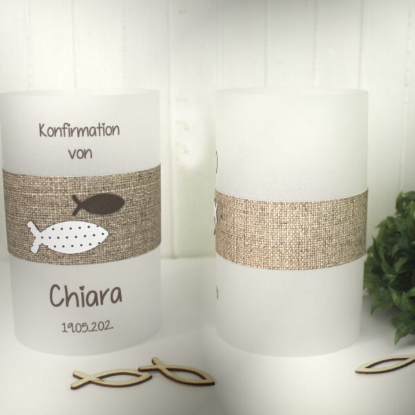Lichthülle, Windlicht Pergament "Leinenoptik" Konfirmation, Kommunion, Firmung oder Taufe Design 5004