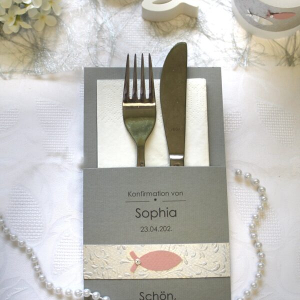 Bestecktasche zur Konfirmation - Kommunion oder Taufe "Fisch" sehr elegant 8 Farbvarianten Design 5005
