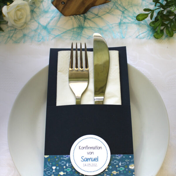 Bestecktasche zur Konfirmation - Kommunion oder Taufe " blau-türkis, sehr elegant Design 5008