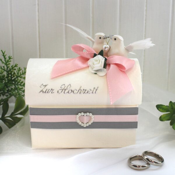Geldgeschenk "Hochzeit" grau rosa mit Taubenpaar zum kleinen Preis!! Design 512
