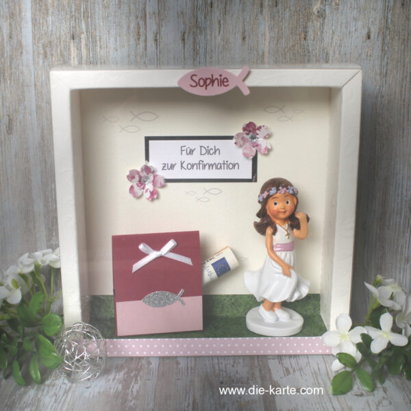 Geschenkschachtel Mädchen "beere" zur Konfirmation, Kommunion oder Firmung mit transparentem Schiebedeckel Design 70074