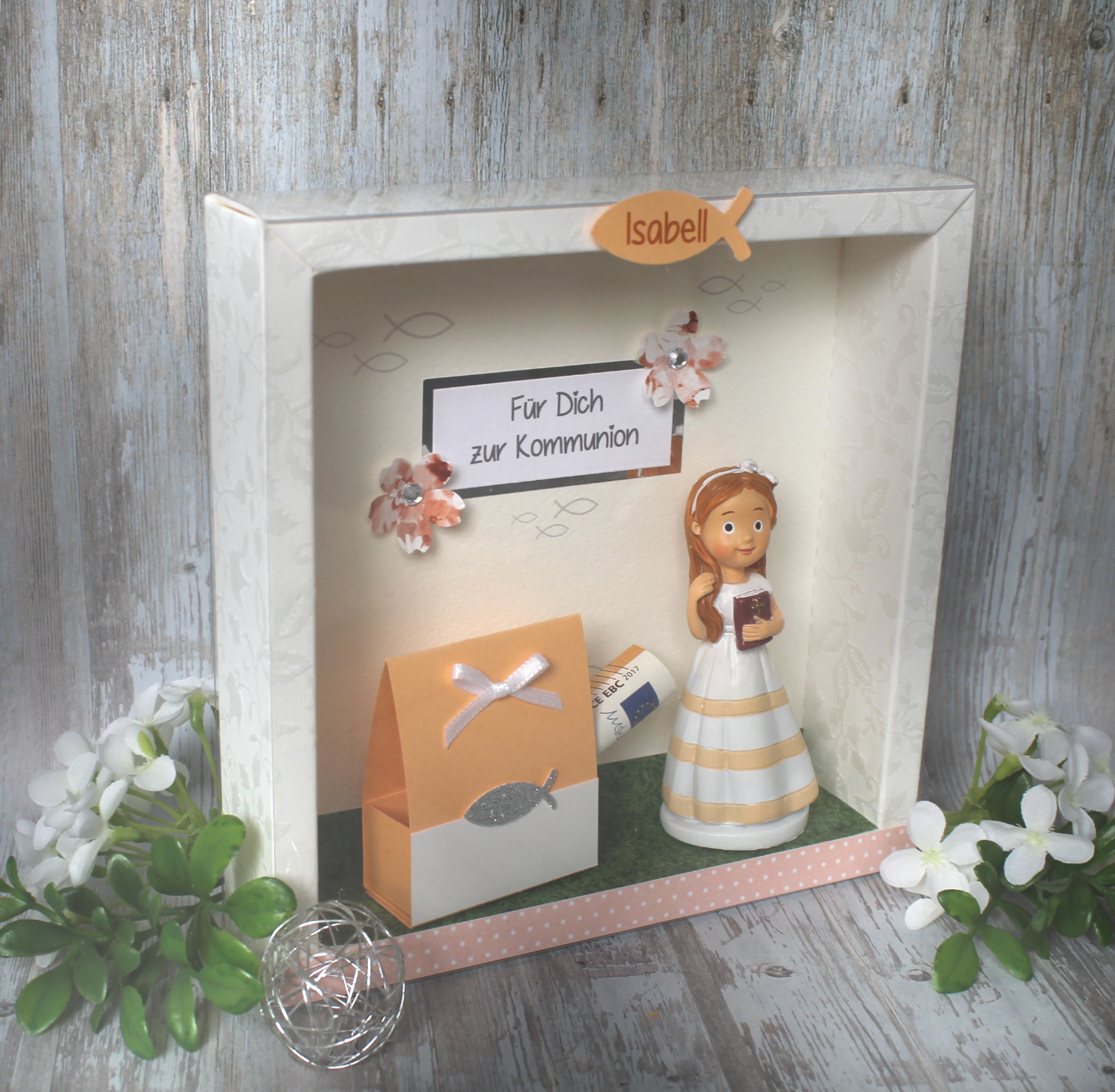 Geschenkschachtel Mädchen "aprikot" zur Konfirmation oder Kommunion mit transparentem Schiebedeckel, hochwertige Qualität, Design 70075 – Bild 2