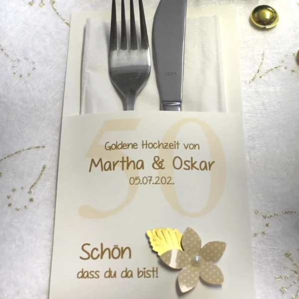 Bestecktasche zur "Goldenen Hochzeit" personalisiert, Design 7108