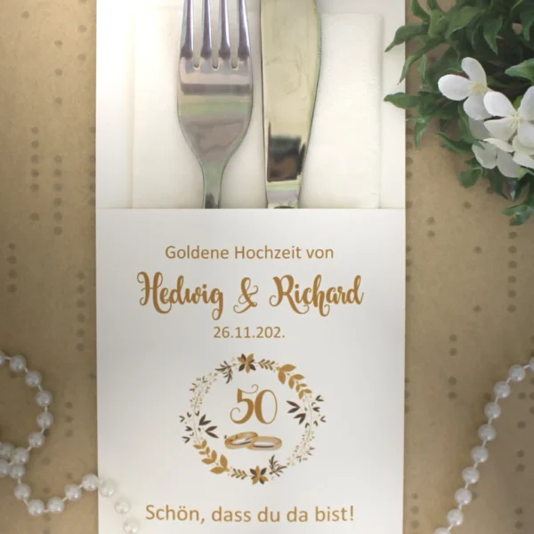Bestecktasche zur "Goldenen Hochzeit" personalisiert, Design 7113