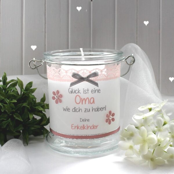 Geschenk für die Oma "Dekoglas incl. Kerze" mint-türkis oder altrosa, von deinen Enkelkindern Design 71136