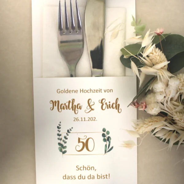 Bestecktasche zur "Goldenen Hochzeit" personalisiert, Design 7114