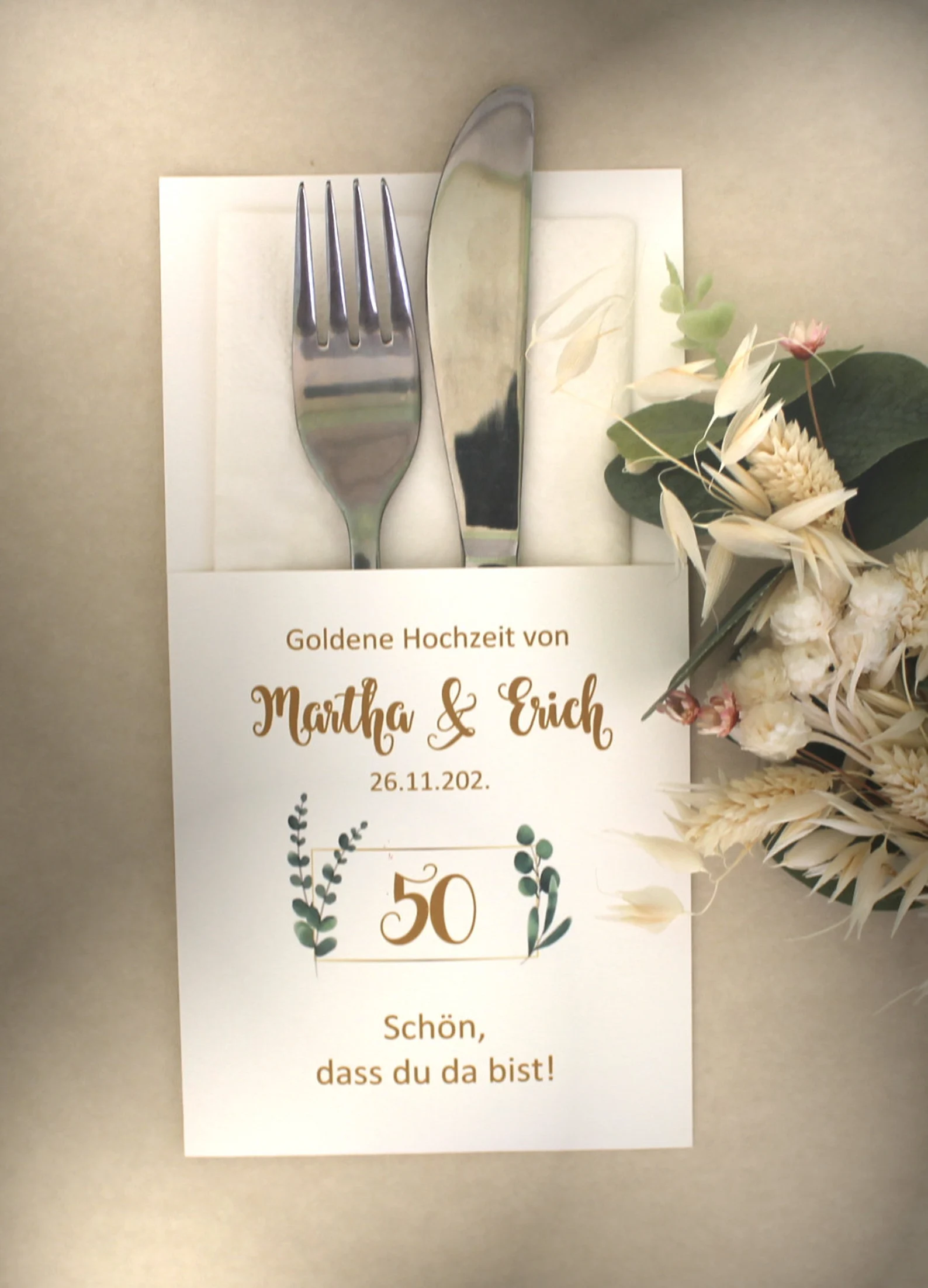 Bestecktasche zur "Goldenen Hochzeit" personalisiert, Design 7114