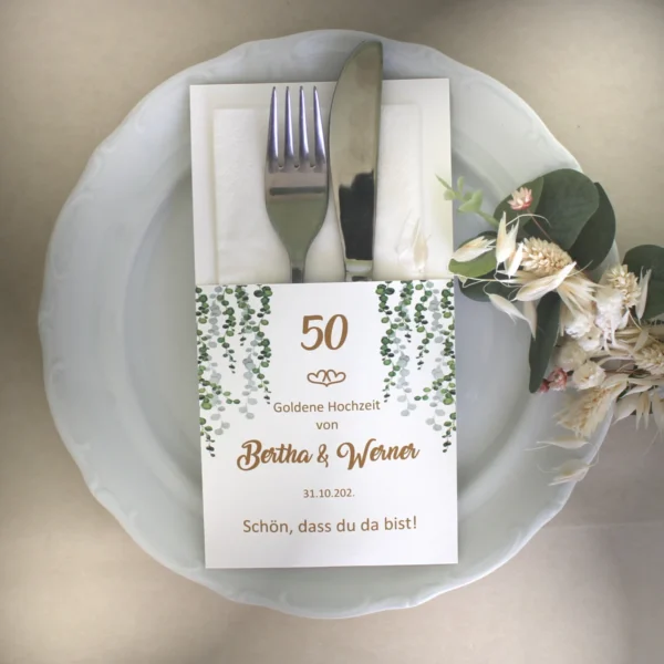 Bestecktasche zur "Goldenen Hochzeit" personalisiert, Design 7116
