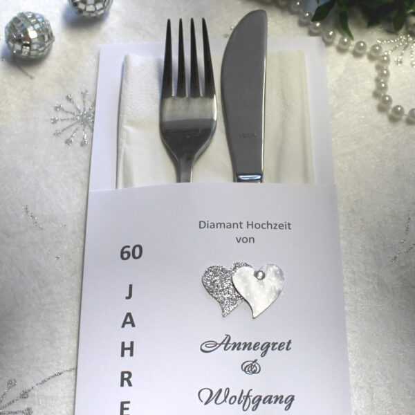 Bestecktasche zur "Diamant Hochzeit" mit Herzen Design 7151