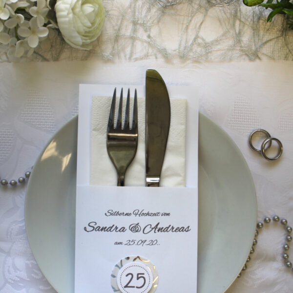 Bestecktasche zur "Silbernen Hochzeit" personalisiert, Design 7152