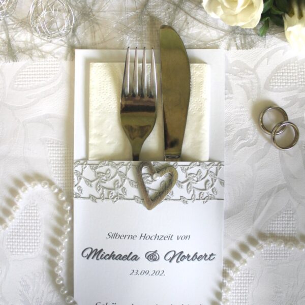 Bestecktasche zur "Silbernen Hochzeit" personalisiert, Design 7153