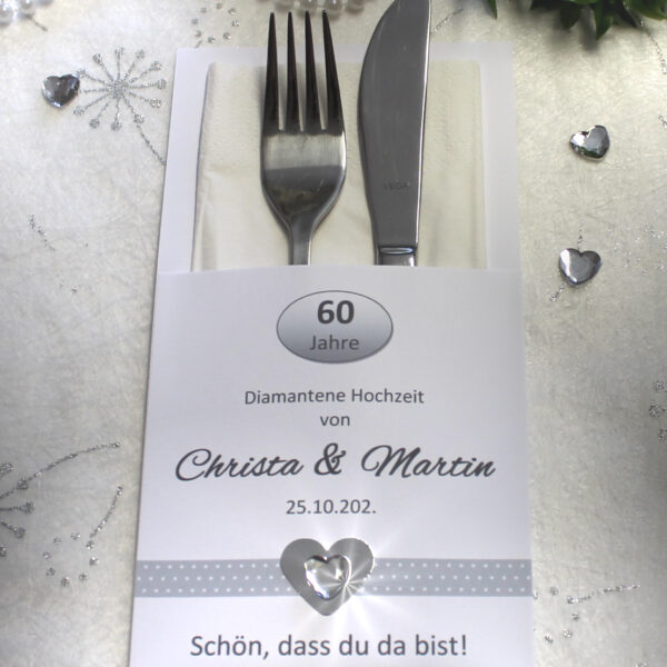 Bestecktasche zur "Diamant Hochzeit" mit Herzen Design 7156